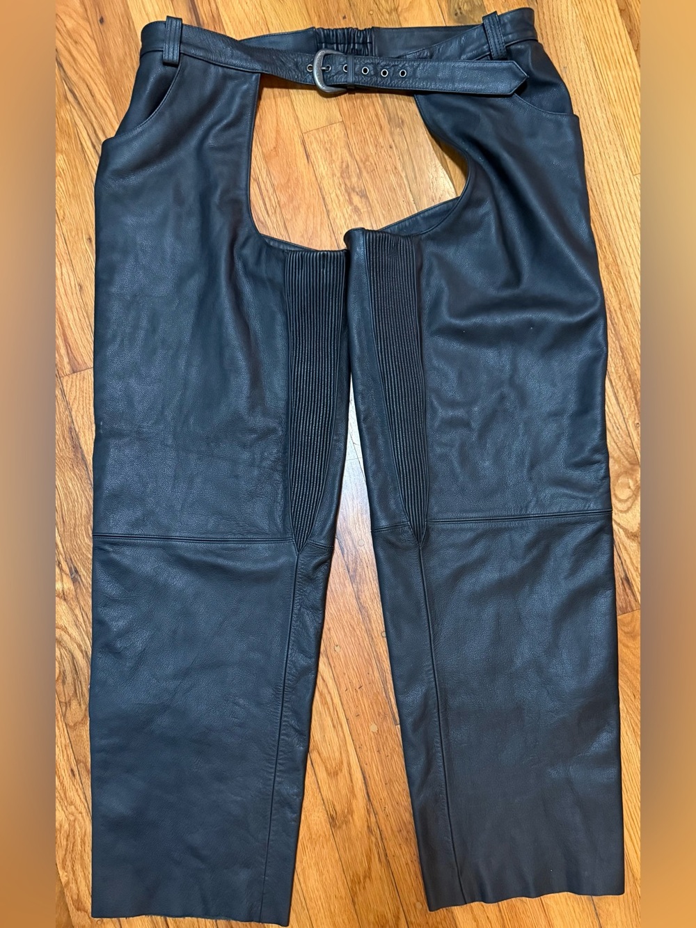 Vintage Harley Davidson Chaps Mens XXL Black Genuine Leather Riding